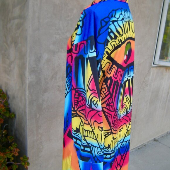 Super Colorful Size LARGE Ethnic EYE Print Tunic Shirt Modern Art Boho Top - Picture 2 of 7